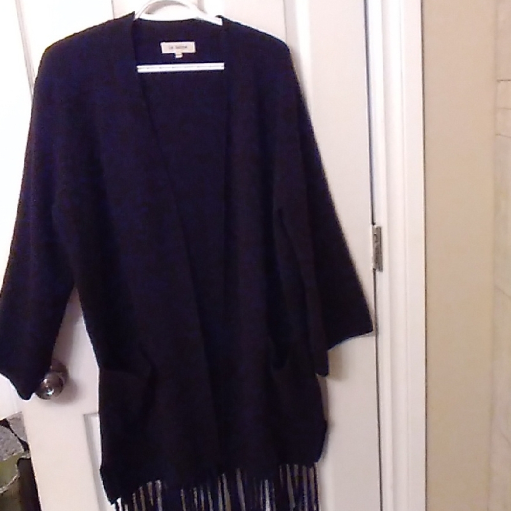 Women's Black Sweater Jacket with Fringe Size Large